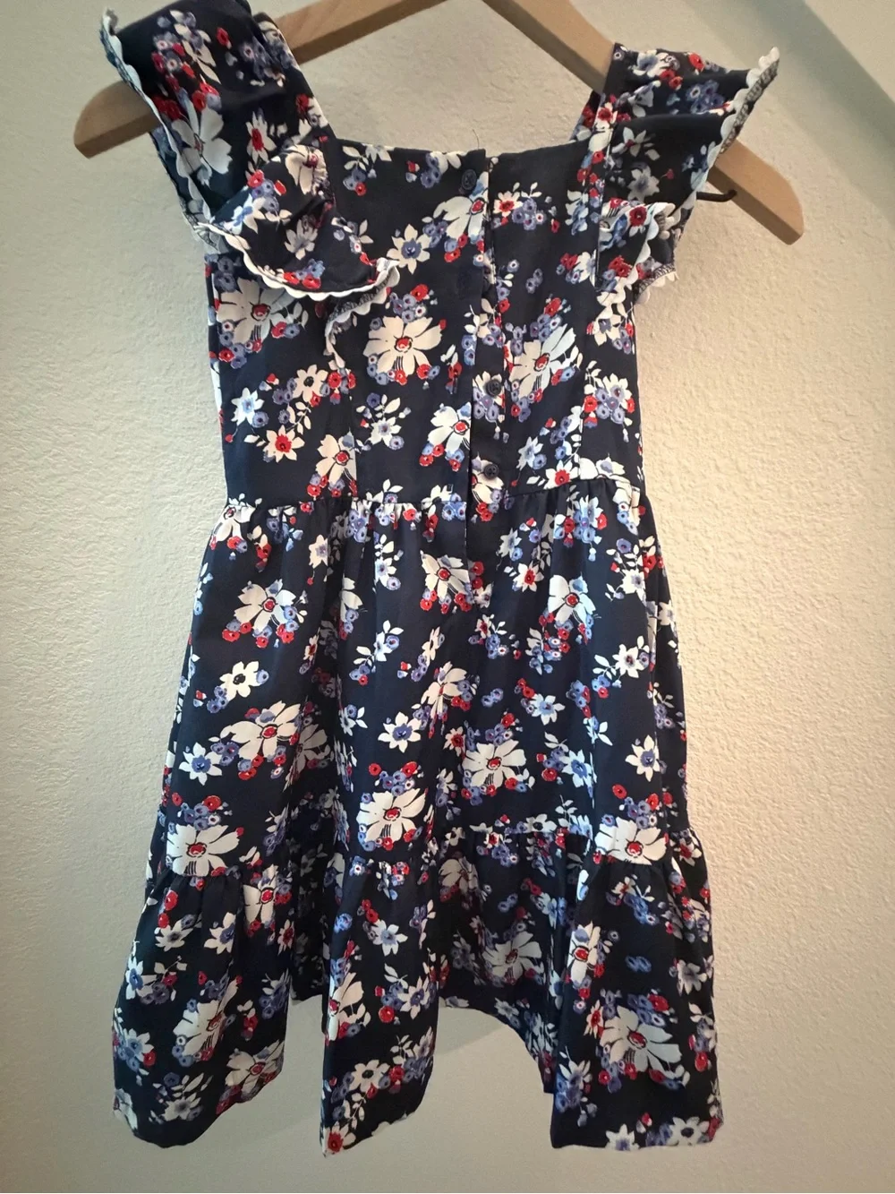 Janie and Jack Navy Floral Ruffle Dress with Red and White Accents- - Size 8